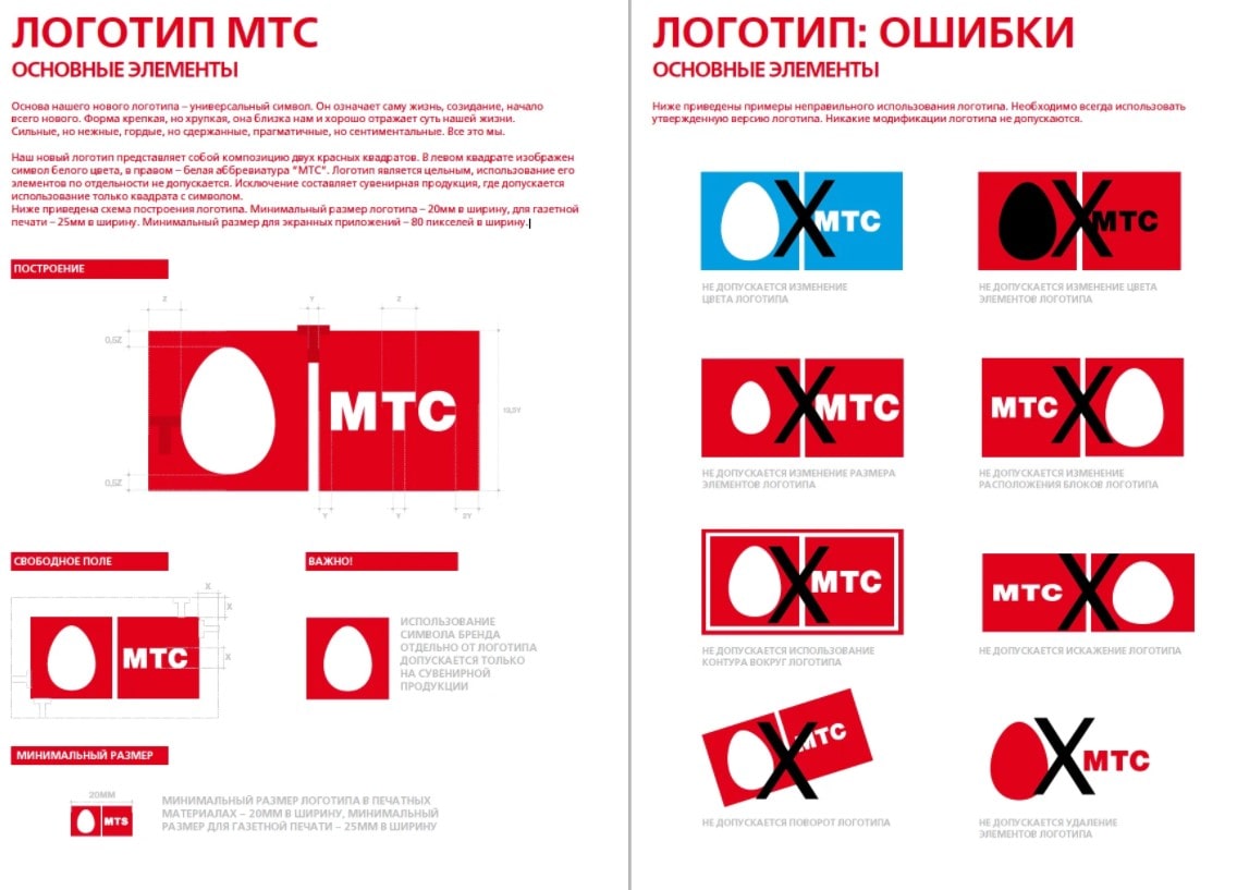 Примеры правильного и неправильного использования логотипа мобильного оператора МТС
